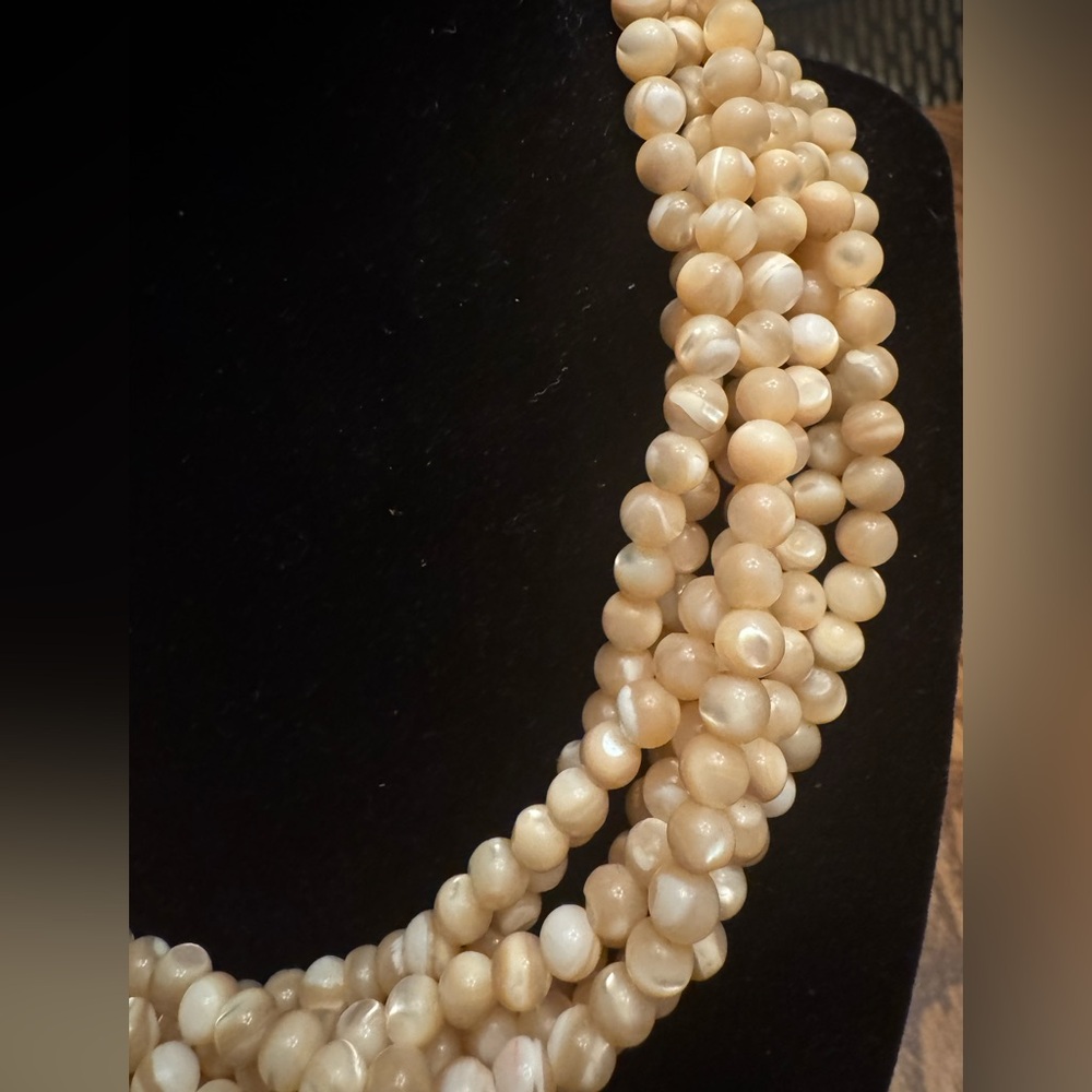 Rare Vintage 80s Kenneth Jay Lane Balmuti Mother of Pearl Multi Strand Necklace - Picture 4 of 11